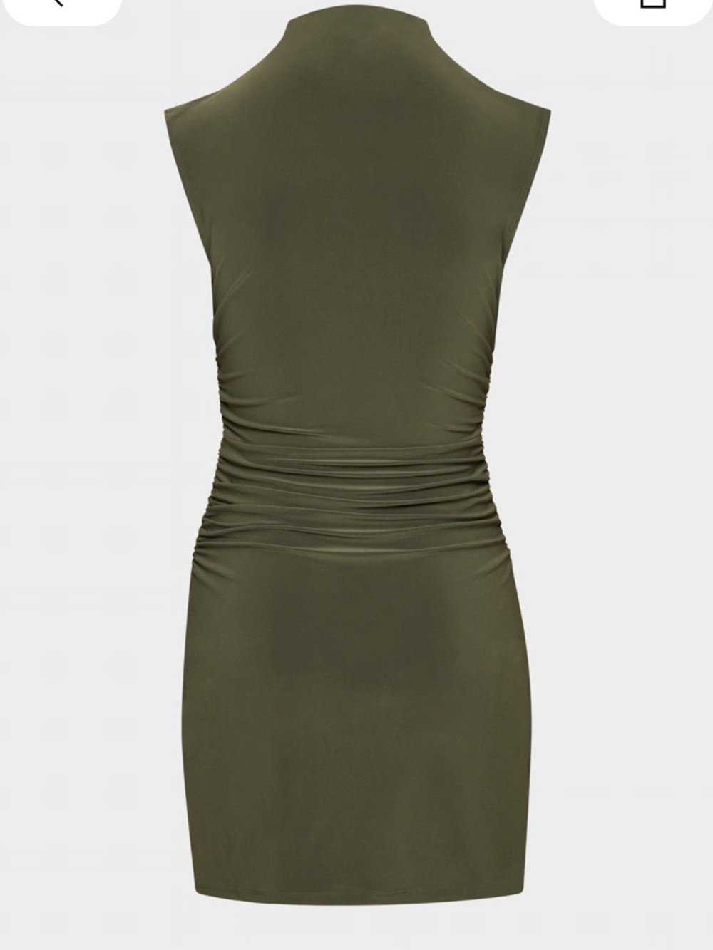 Aritzia Wilfred Boulevard Mockneck Ruched Wrap Mini Dress Olive New NWOT - Picture 7 of 11